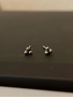 Tiny Sterling Silver Triple Ball Stud Earrings: Geometric Jewelry